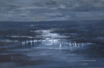  Moonlight Painting - moonlight regatta abstract seascape